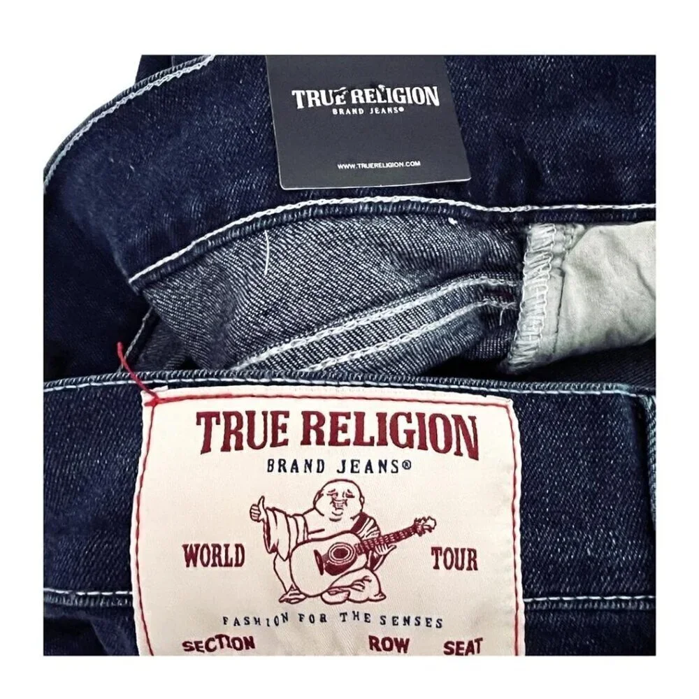 True Religion Mens Dark Wash Geno Flap Pockets Slim Fit Jeans Sz 34 x 32 New